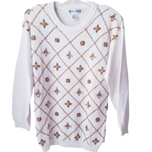 Vintage Victoria Harbour Gold Beaded Knit Sweater - Picture 15 of 15